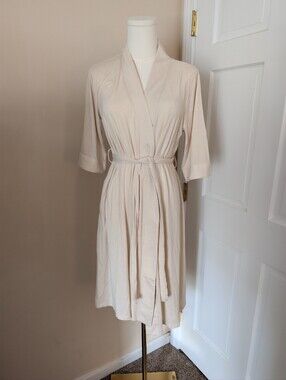Quince Bamboo Jersey Robe with Self-Tie Waist & Elbow Sleeve M NWT